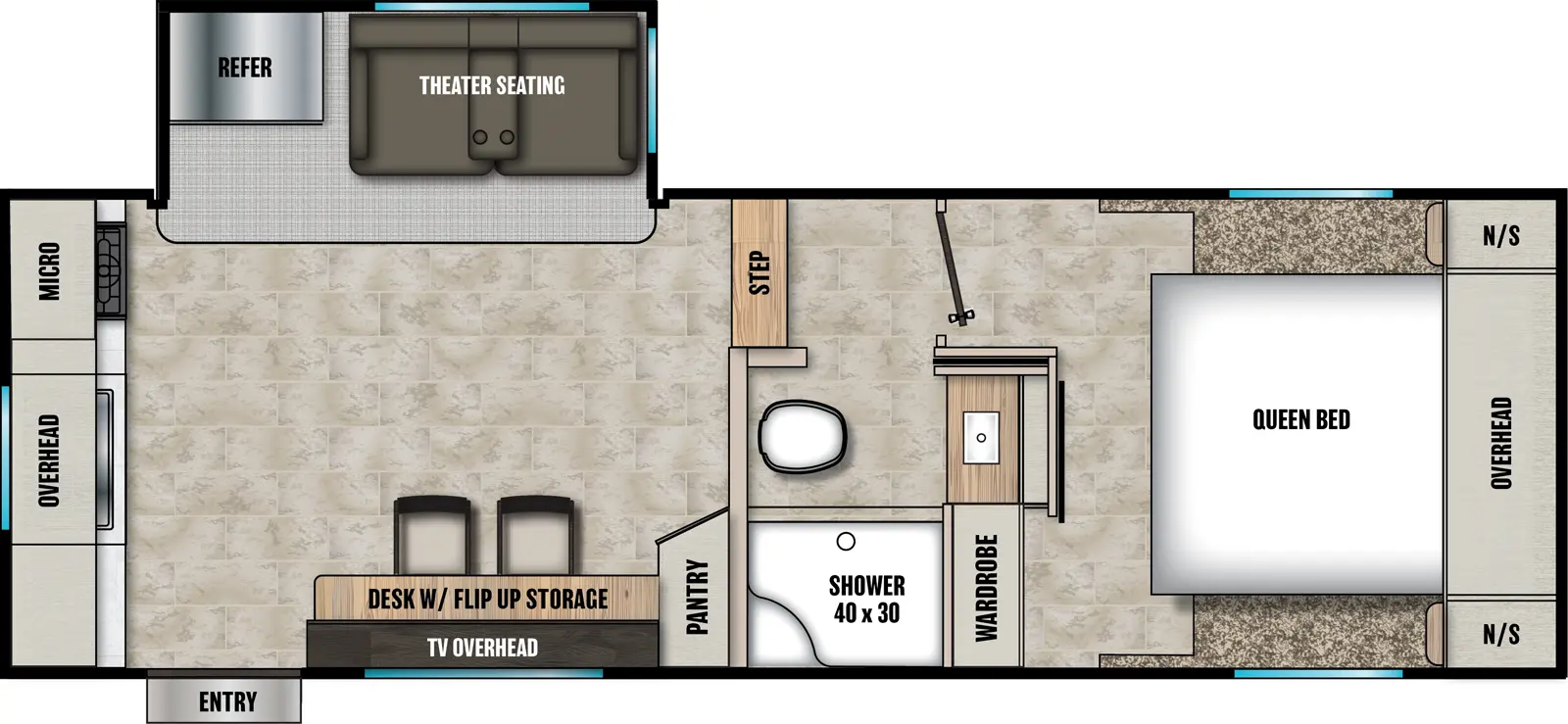 The Chaparral Lite 235RK floorplan has one entry and one slide out. Exterior features include: fiberglass exterior and 18' awning. Interiors features include: rear kitchen and front bedroom.